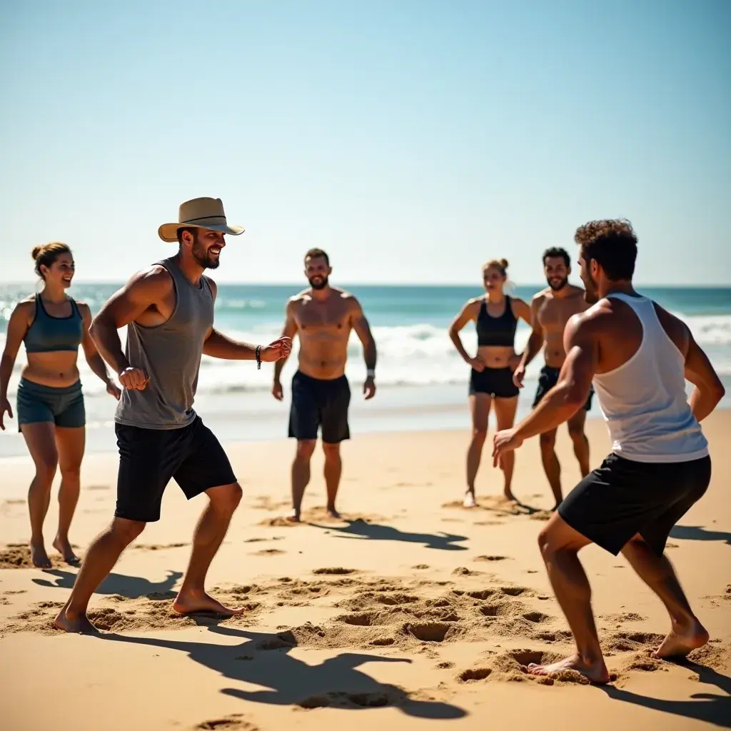 Grupo de personas realizando ejercicios al aire libre en un entorno natural.